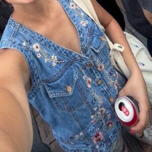 Vintage Denim Floral Vest